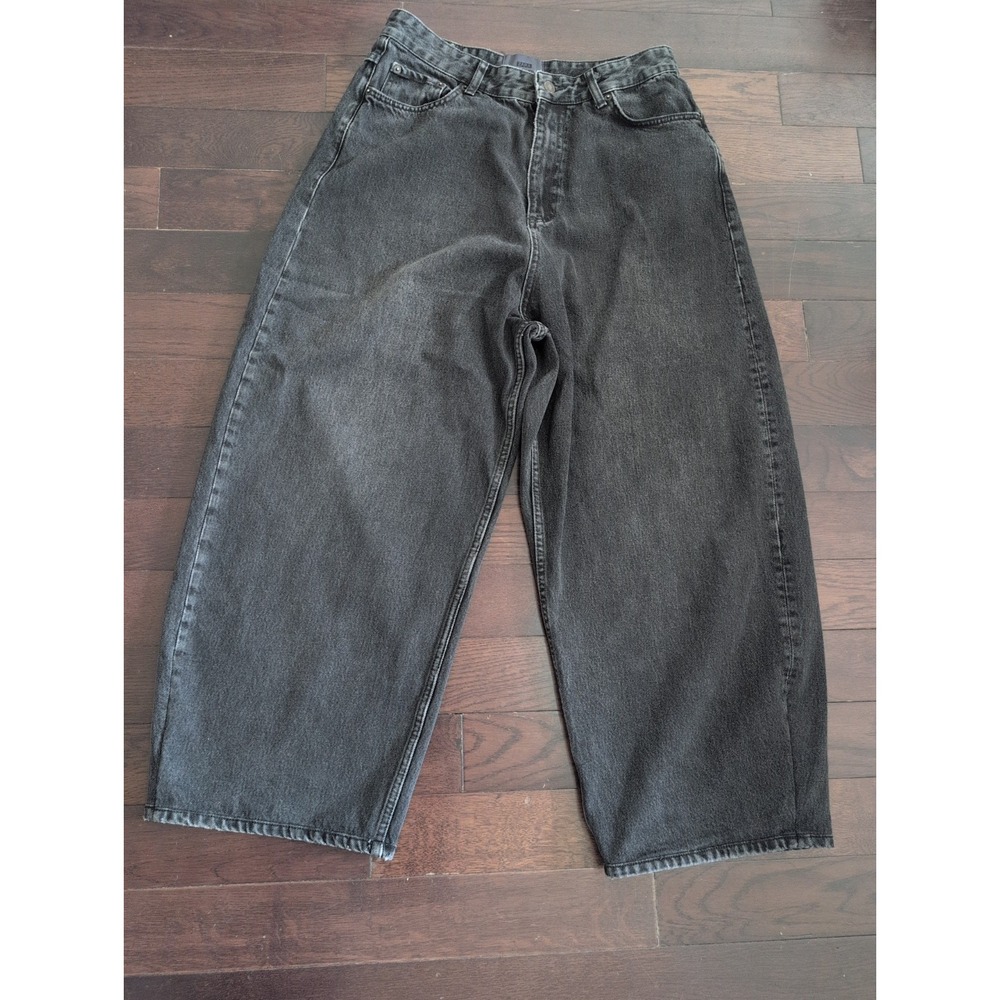 Zara x Steven Meisel Wide Leg Baggy Jeans Cropped Washed Black Charcoal Size 31